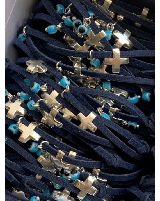 Μαρτυρικά Βάπτισης - Μαρτυρικά βάπτισης για αγόρι από μπλε σουέτ κορδόνι και σταυρό απο ασήμι 925 Μαρτυρικά