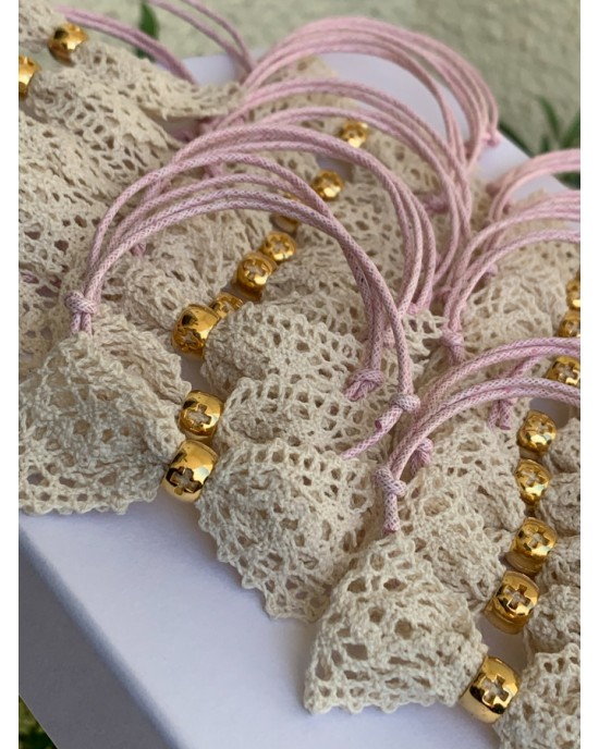 Christening martyrika for girl,  bracelets made of cord and traditional lace with gold cross  Martirika