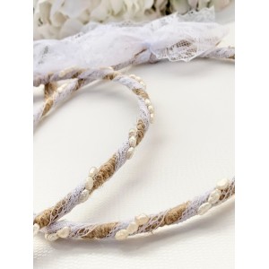 Handmade wedding wreaths with lace and natural pearls