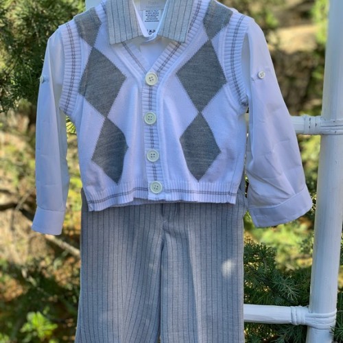 Baptism set for boy with knitted cardigan sweater