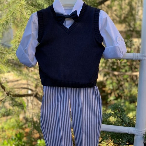 Baptism set for boy with knitted  sweater vest
