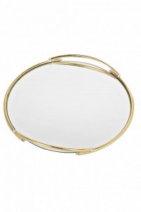 Round  mirror tray with  metal  details in the handles