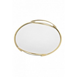 Round  mirror tray with  metal  details in the handles