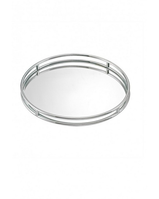 Round mirror tray with metal details in the handles  Trays