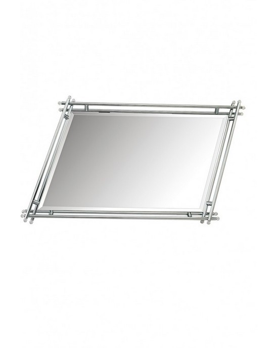 Square mirror tray with metal details in the handles  Trays