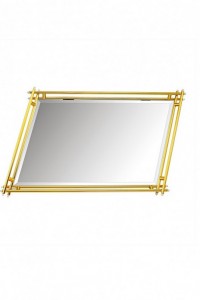 Square mirror tray with metal details in the handles