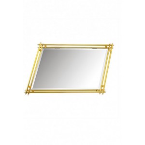 Square mirror tray with metal details in the handles