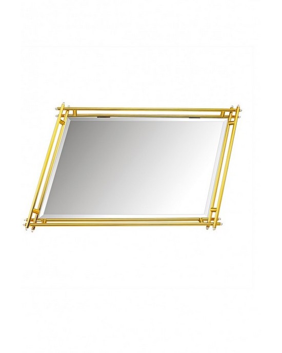 Square mirror tray with metal details in the handles  Trays