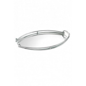 Oval mirror tray with metal details in the handles