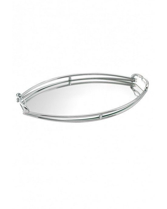 Oval mirror tray with metal details in the handles  Trays