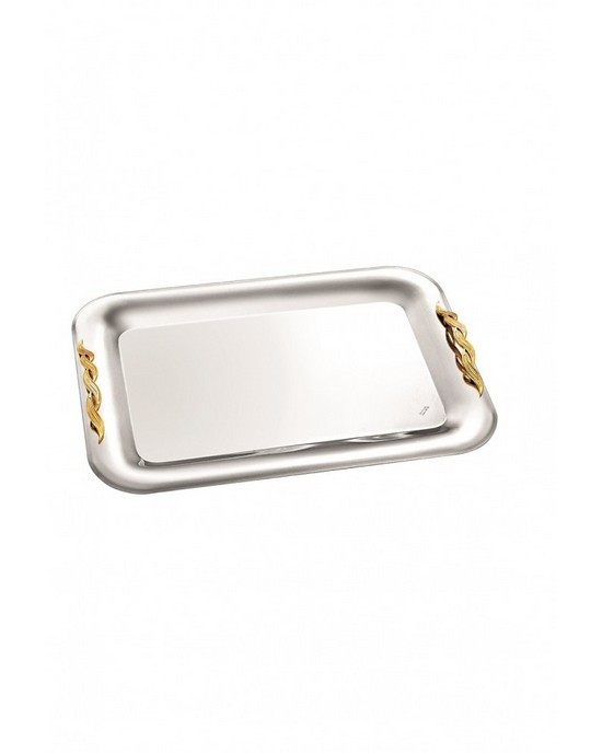 Rectangle inox tray with gold details in the handles  Trays