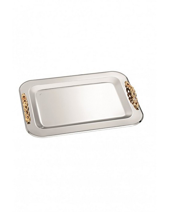 Rectangle inox tray with gold details in the handles  Trays