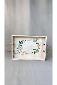 Ξύλινος παραλληλόγραμμος δίσκος γάμου με κλαδί ελιάς