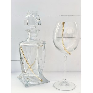 Crystal set, carafe & glass with silver  925 and gold  details