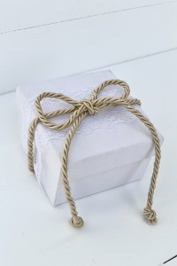 Wedding favor white box eith lave and cord
