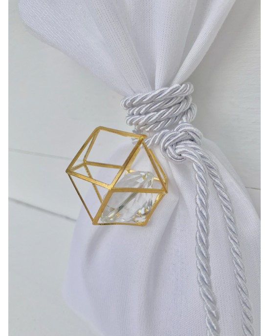 Μπομπονιέρα γάμου πουγκί με διαμάντι σε χρυσό μεταλλικό γεωμετρικό σχήμα Μπομπονιέρες