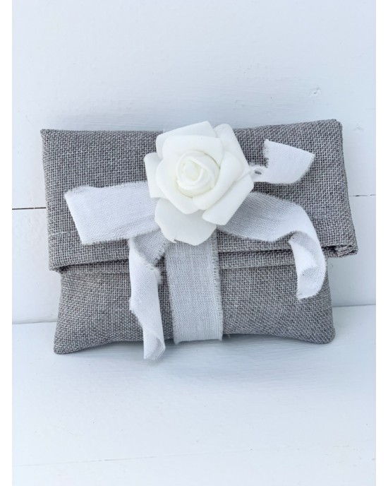 Wedding favor grey fabric envelope with flower Favors