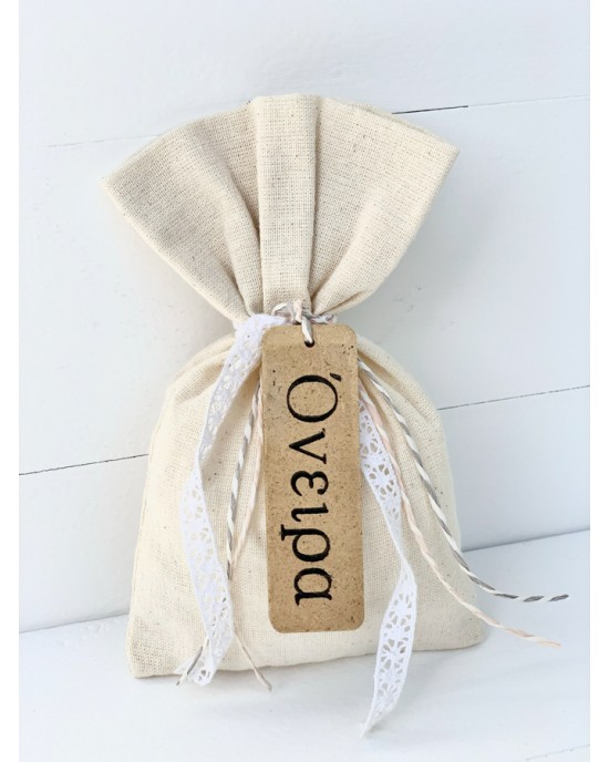 Wedding favor pouch with wooden label with wish Favors