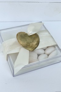 Wedding favor, transparent flat plexi glass box with wrought heart