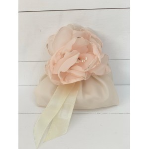 Wedding favor pouch with handmade peony flower