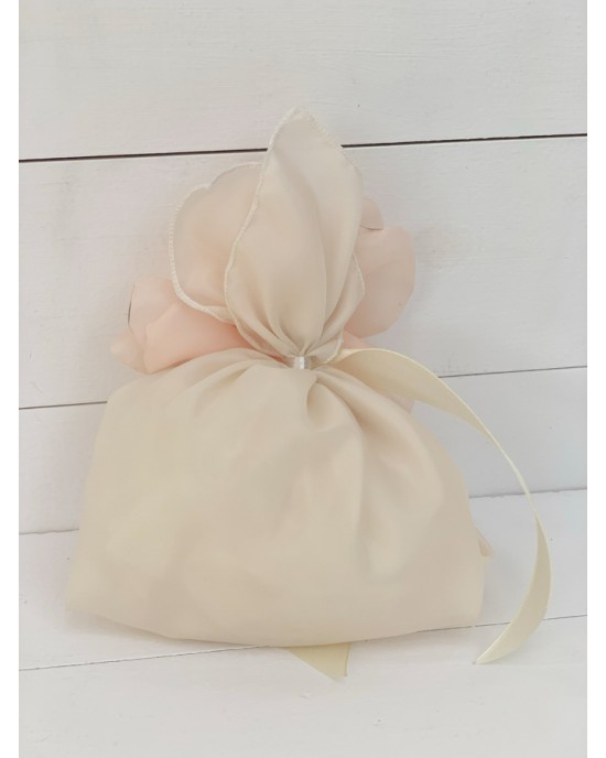Wedding favor pouch with handmade peony flower Favors