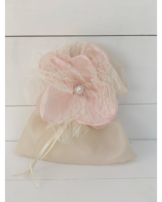 Wedding favor pouch with handmade peony flower and lace Favors