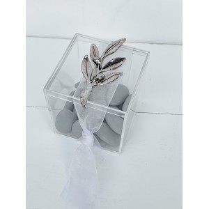 Wedding favor, transparent plexi glass box with olive branch