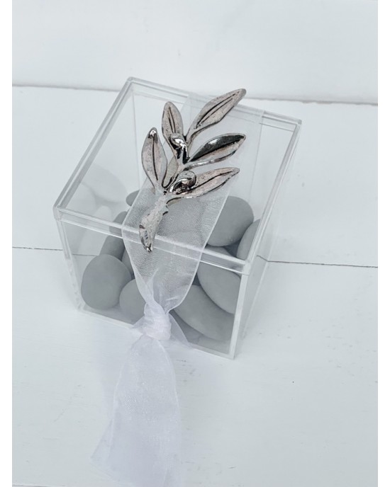 Wedding favor, transparent plexi glass box with olive branch Favors