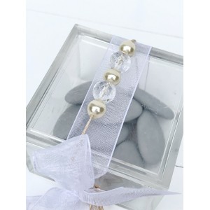 Wedding  favor plexi glass box decorated with beads and pearls
