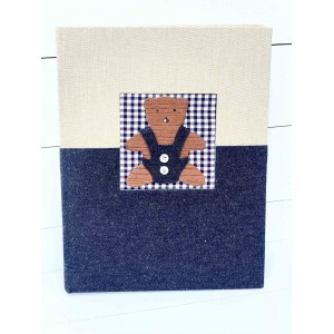 Wish book with ivory & jean fabric and wooden bear