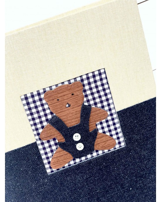 Wish book with ivory & jean fabric and wooden bear Wish books