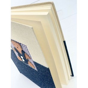 Wish book with ivory & jean fabric and wooden bear